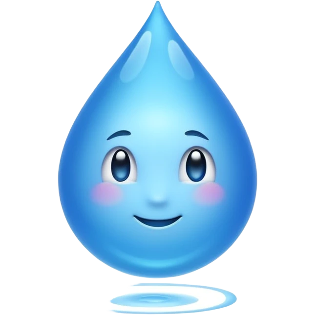 showing small blue water droplets floating gently in the air above a shiny surface, creating a fresh and slightly wet appearance — the surface has a soft reflective glow, representing humidity or moisture — clean, soft lighting and smooth rounded emoji design emoji