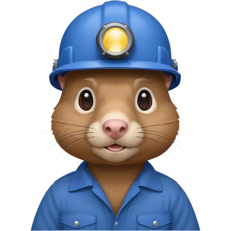 a mole rat, blue helmet, headlamp, brown worker cloth emoji