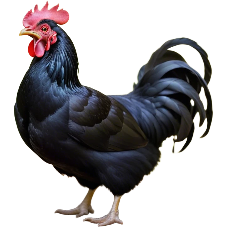 Cinematic Cute Yawning Black Chicken Portrait Emoji, Head tilted slightly with a dramatic, wide-open yawn, showcasing a soft, glossy black plumage with subtle hints of iridescence and a distinctive red comb, floppy wings slightly drooping, round beady eyes barely open in drowsy contentment, Simplified yet irresistibly adorable features, highly detailed, glowing with a soft, cozy glow, high shine, relaxed yet expressive, stylized with a touch of whimsy, bright and endearing, soft glowing outline, capturing the essence of a sleepy yet affectionate chicken, so drowsy it feels like it could stretch out of the screen and curl up for a nap! emoji