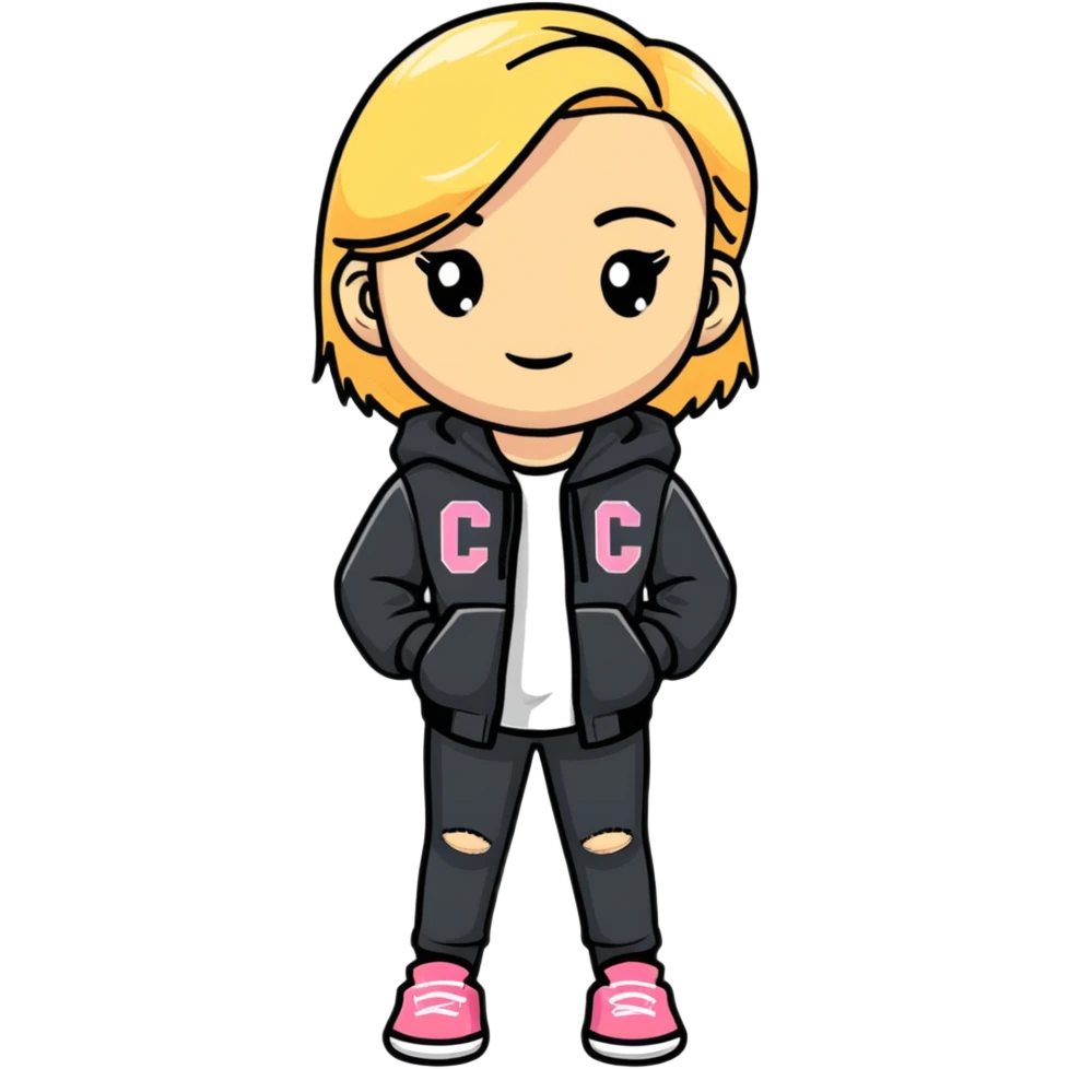 Full body white teenage girl with blonde hair, choni style with urban clothes emoji