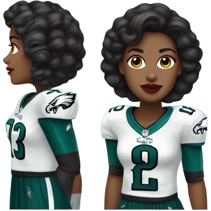  White female dark hair red lips wearing Philadelphia Eagles jersey emoji