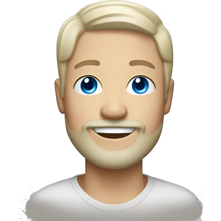 my face as an apple memoji, white, blonde, goatie beard, smiling, blue eyes, blinking with the right eye emoji
