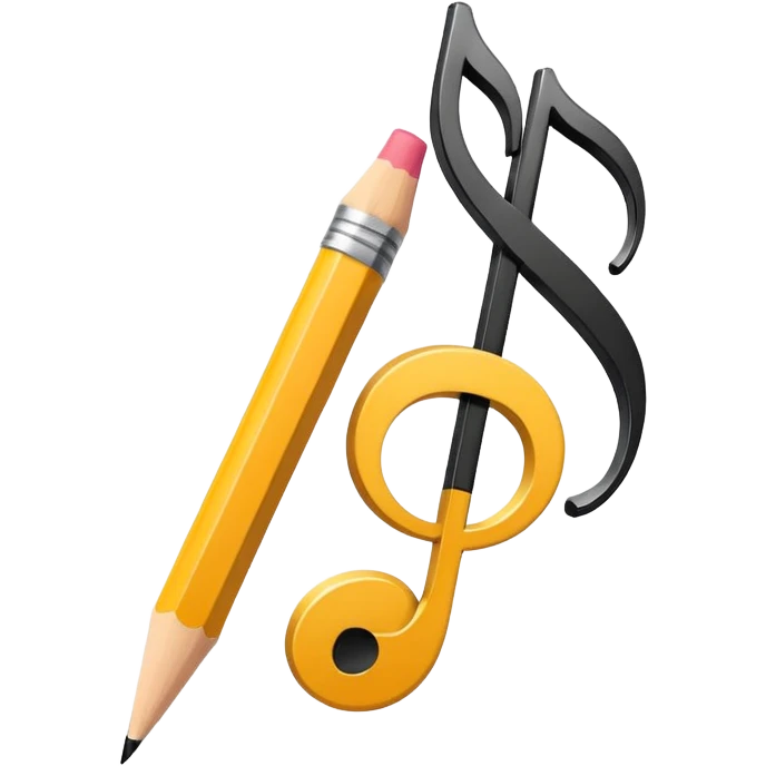 Minimalistic flat vector icon, iOS style, thin black contour on white background. Musical note with a pencil crossing it. Clean, no text, no shadows emoji