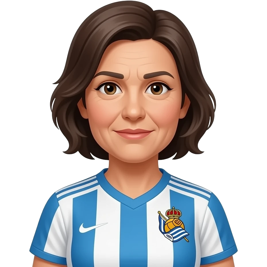 hazme uno igual de una chica de 50 años con pelo moreno un poco canoso y melena corta. con la camiseta de la real sociedad. y con alguna arrugita, solo alguna emoji