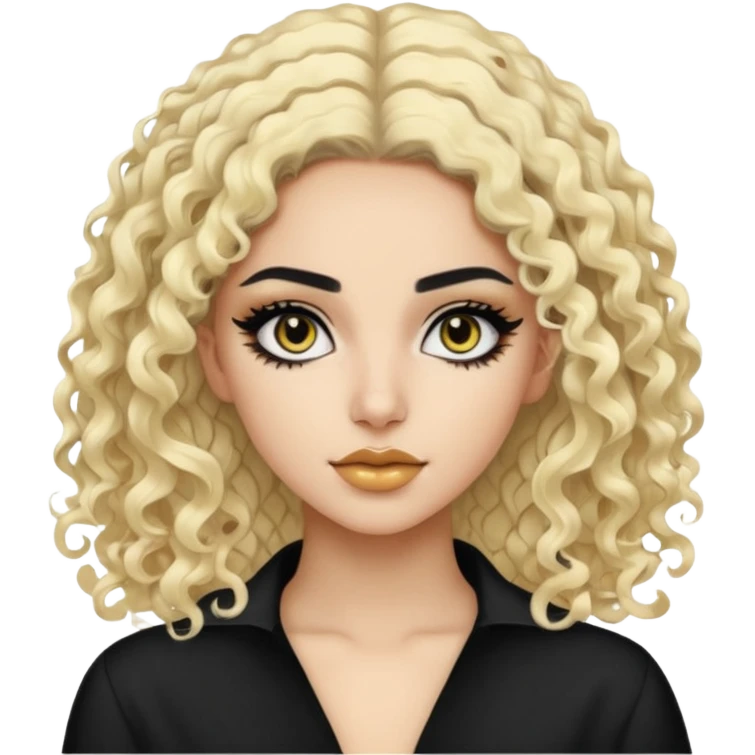 Pale Saudi beauty, pretty baddie, black eyeliner, split dye leftside blonde rightside black curly hair emoji