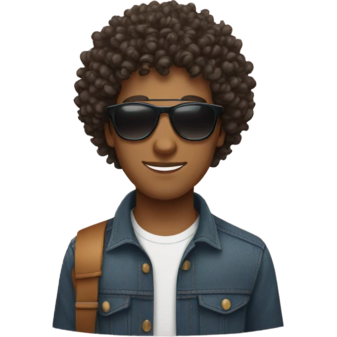 curly haired guy wearing sunglasses with a cat emoji