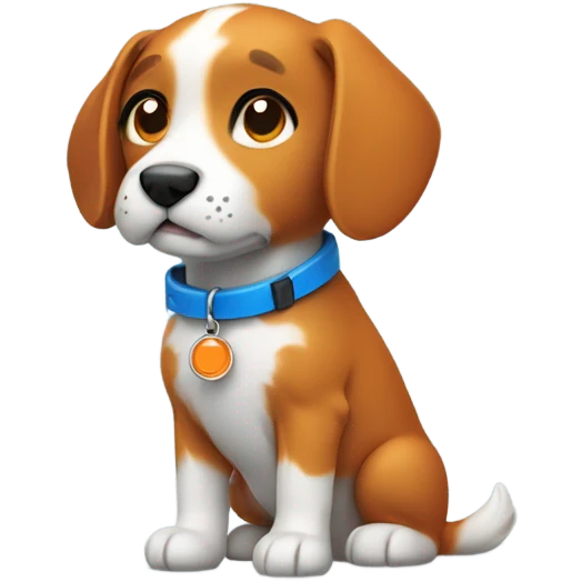 cute dog with simple blue collar with orange pendant from half side perspective emoji
