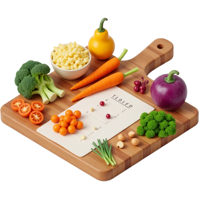 Ingredients on teh wooden cutting board Around a List(without text)  emoji