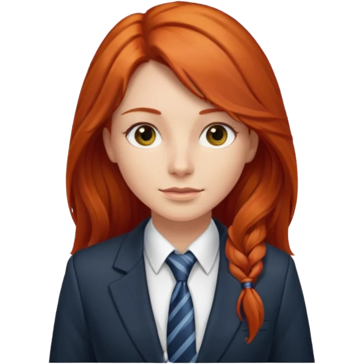 long red haired woman with tie, t-shirt and blazer emoji