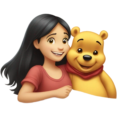 Winnie the Pooh saying goodnight to pretty brunette girl emoji