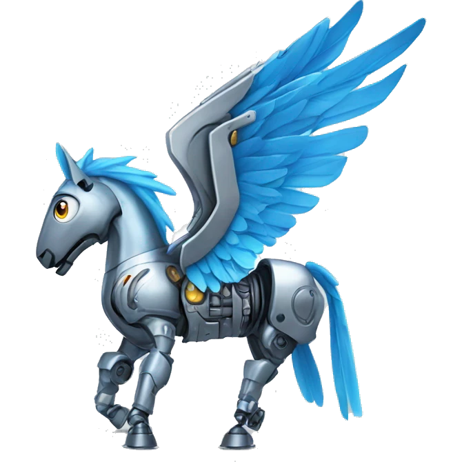 Metal Robot Pegasus with blue wings emoji