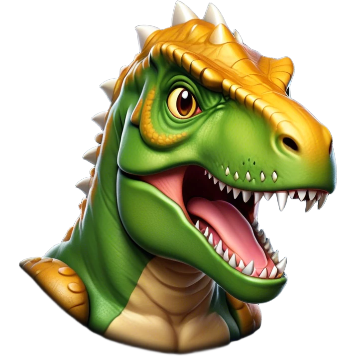 Cinematic Noble T-rex Portrait Emoji, Poised and commanding, with a massive, powerful head, a robust, muscular body, tiny, determined arms, and a fearsome yet noble gaze, Simplified yet sharply defined features, highly detailed, glowing with a cool, primal radiance, high shine, intelligent and formidable, stylized with an air of ancient predatory authority, focused and vigilant, soft glowing outline, capturing the essence of a watchful and confident T-rex that appears ready to roar out of the screen with effortless might! emoji