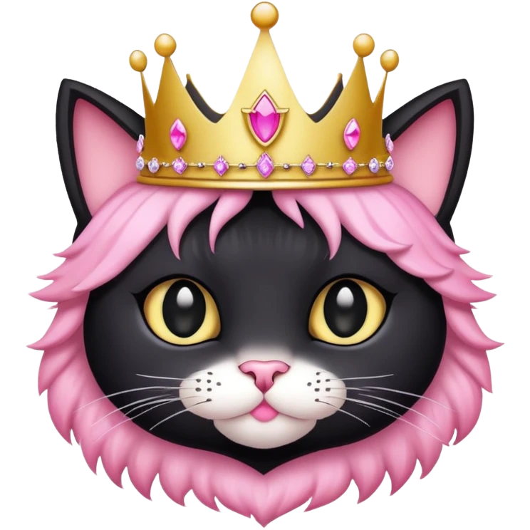 black cat wearing a princess crown pink emoji