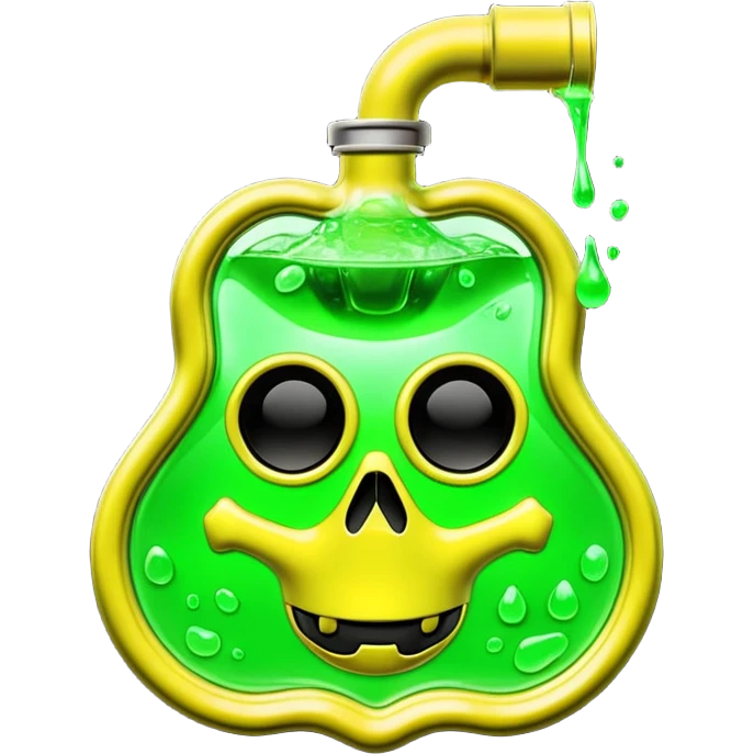 3D render of [INSERT OBJECT], toxic waste aesthetic, neon green bubbling liquid, caution yellow metal, industrial warning texture, Apple emoji style, isolated on white background --v 6.0 emoji