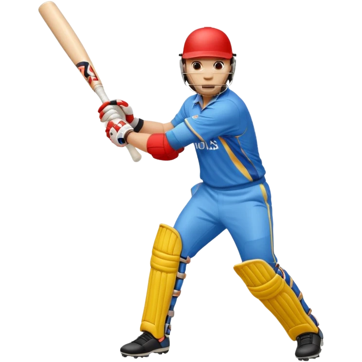 Right handed cricketer playing a straight drive shot with a cricket bat emoji