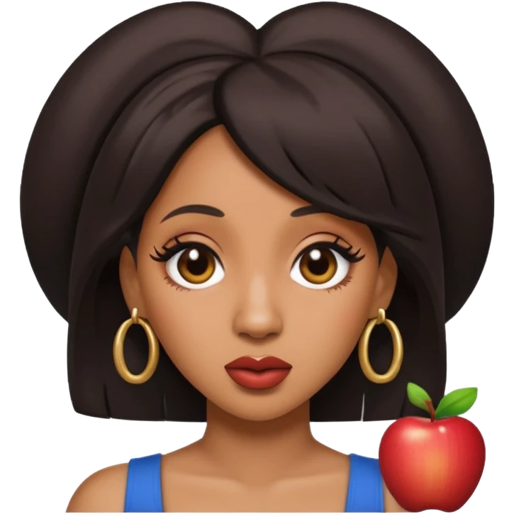 Create an iOS-style emoji of cardi b. Neutral facial expression, no emotion. Front-facing head only, clean Apple emoji aesthetic, smooth shading, simple shapes, no text, no accessories, plain background. emoji