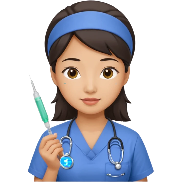 a modern day asian woman nurse holding a vaccination needle emoji
