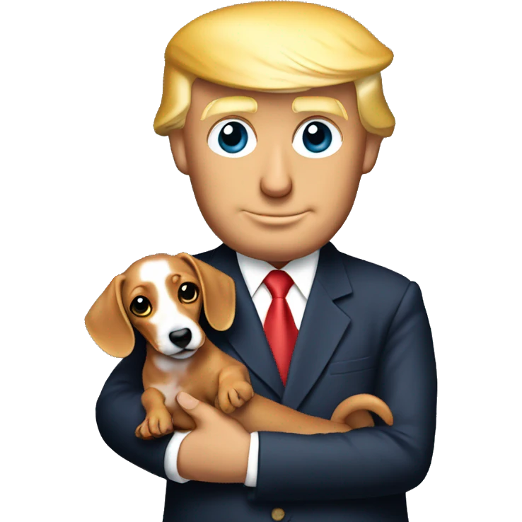 Donald Trump holding a white spotted dachshund  emoji