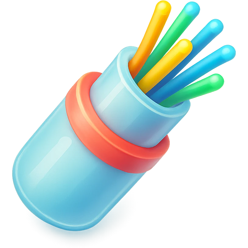 An optical cable illustrated in a playful and vibrant style, representing the fun and exciting aspects of high-speed internet. emoji