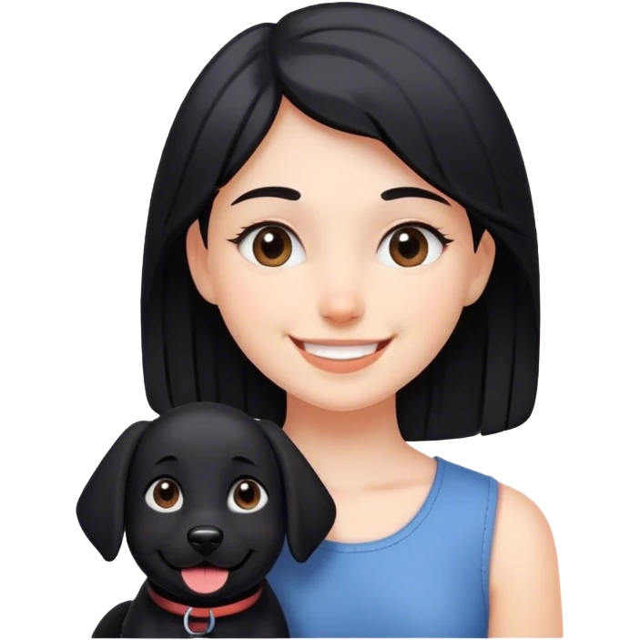 smiling girl with black dog emoji