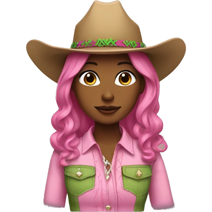 Alana wearing a pink and green cowgirl outfit  emoji