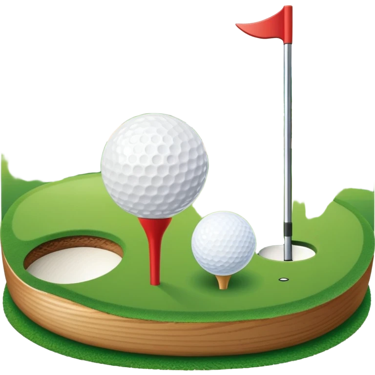A golf ball on a tee with a golf club placed beside it, set against the backdrop of a well-manicured green golf course. The scene emphasizes the equipment and serene atmosphere of the sport, with soft lighting and a peaceful, open landscape emoji