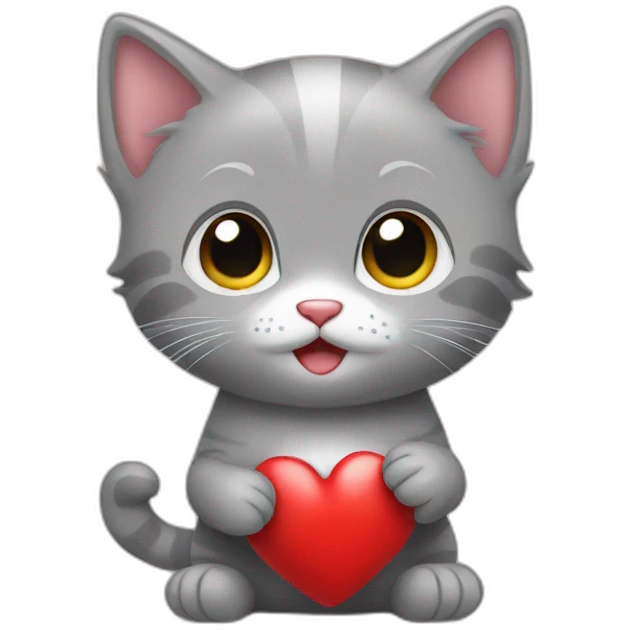 Gray kitten with heart emoji