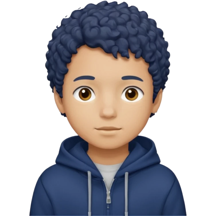 Boy with short curly hair and navy blue hoodie emoji