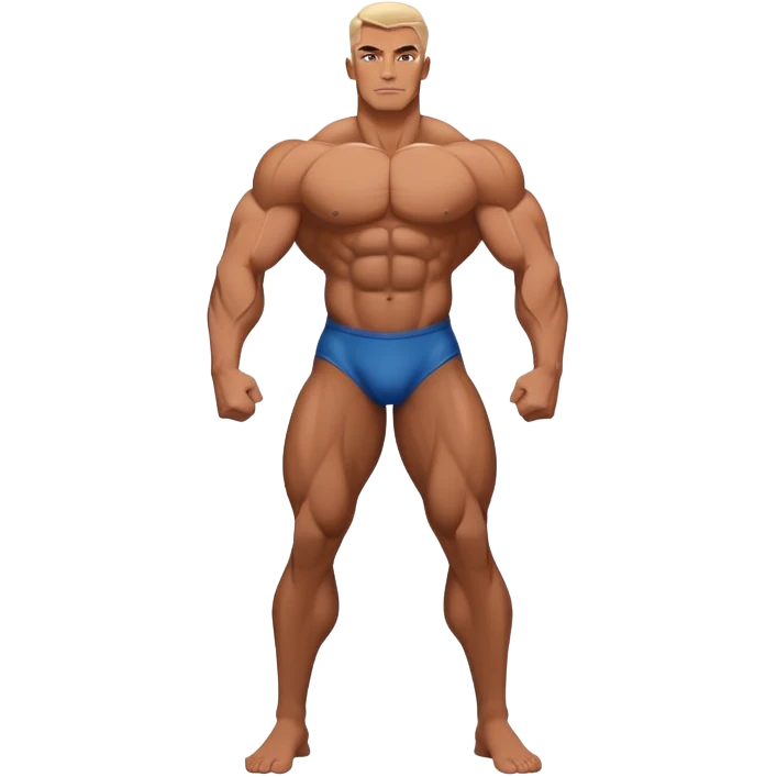 Bodybuilder striking a powerful pose, showcasing well-defined muscles and strength. The figure stands confidently, with a dynamic, muscular silhouette against a minimalistic background, emphasizing physique and dedication. A subtle light highlights the details of the muscles. Transparent background. emoji