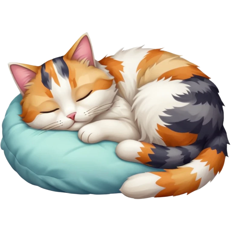 full body colourful light patched calico + white tabby cat sleeping emoji