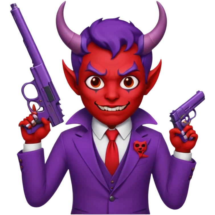 Cara redonda Diablo morado garrando dos pistolas  emoji