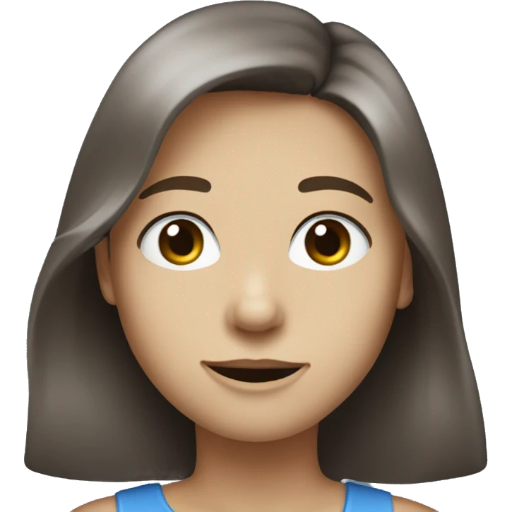 A person with shoulder-length messy brown hair, blue grey eyes, and a choker emoji