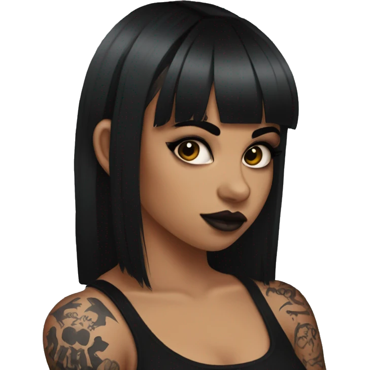 Latina goth girl with bangs and arm tattoos  emoji
