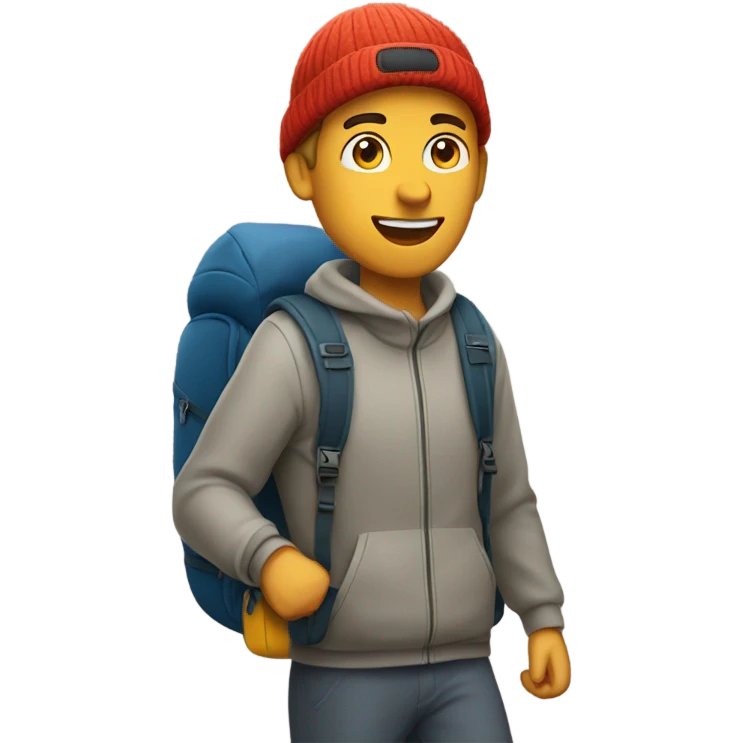 White man hiking wearing a beanie and a backpack emoji