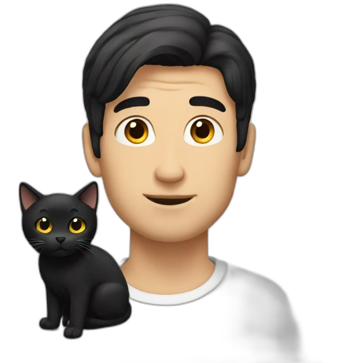 A man with black-hair and a black-cat emoji