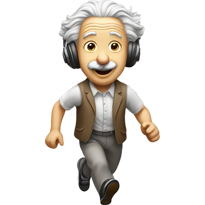 albert einstein happy, headphones and running emoji
