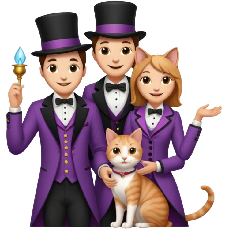 magician couple and their pet cat emoji