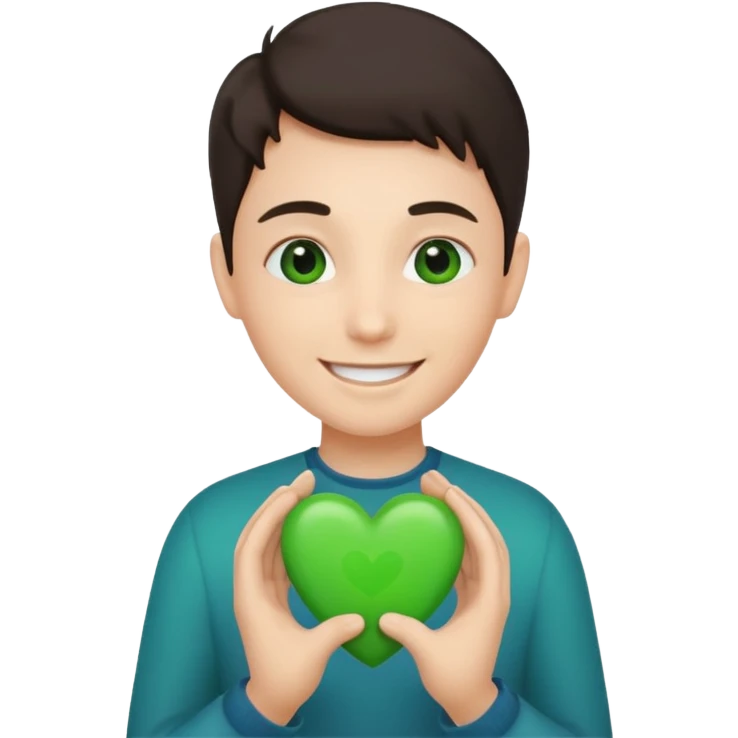Smile with a green heart in your hands emoji
