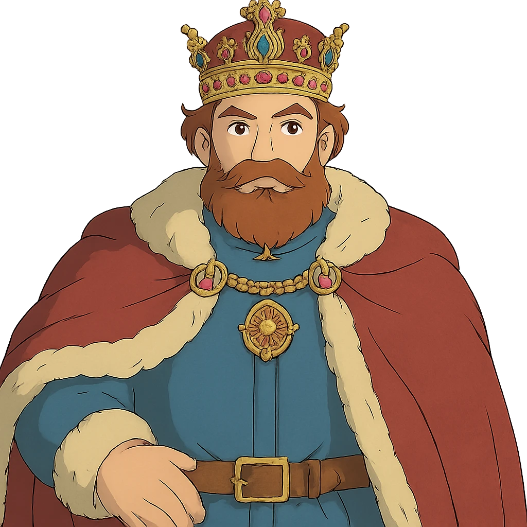 ghibli style regal king with ornate crown emoji