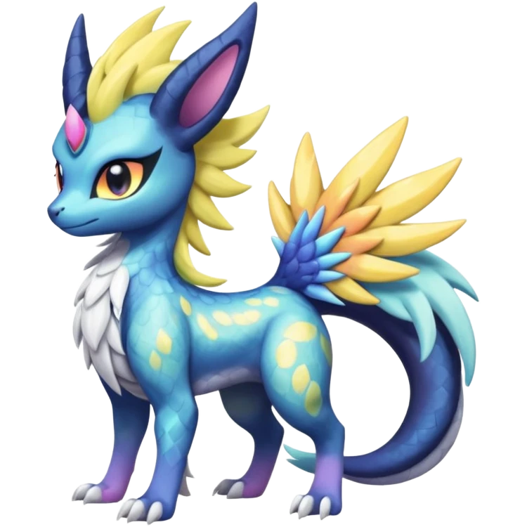 Shiny Draconic Sunny furry neon colorful scaly painted Asian pastel-gradient Absol-Meloetta-Solgaleo-Luxray-Suicune-fusion emoji