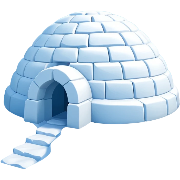 A traditional snow igloo on a vast snowy plain under a clear blue sky. Soft sunlight casts gentle shadows across the snow. The igloo has a small entrance tunnel and compacted snow blocks forming its dome. Realistic Arctic environment, crisp atmosphere, calm winter feeling. emoji