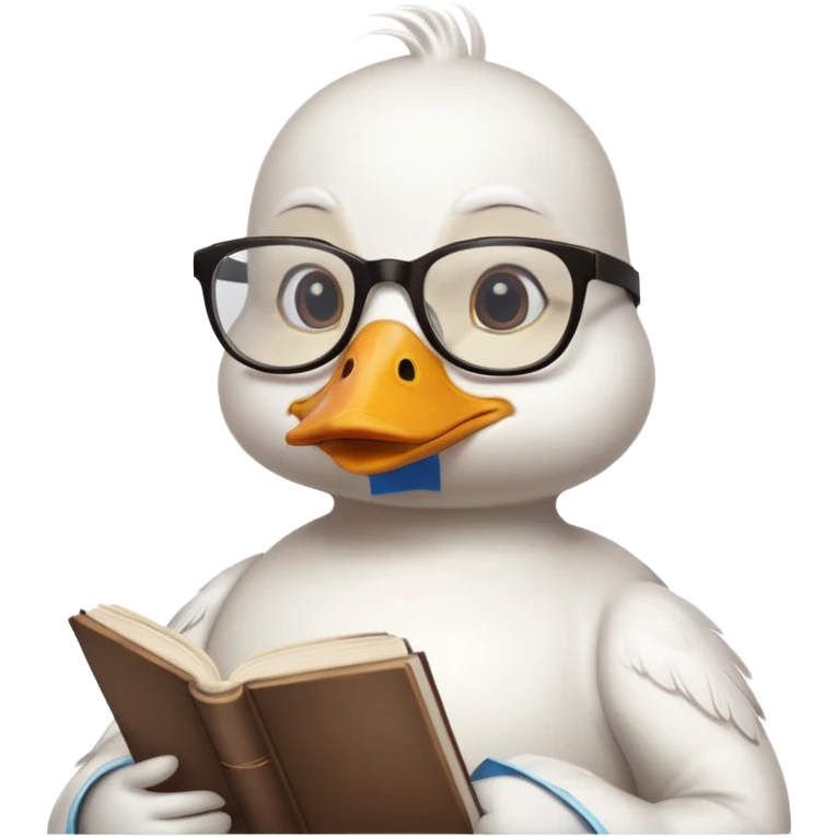 white duck holding book wearing glasses emoji