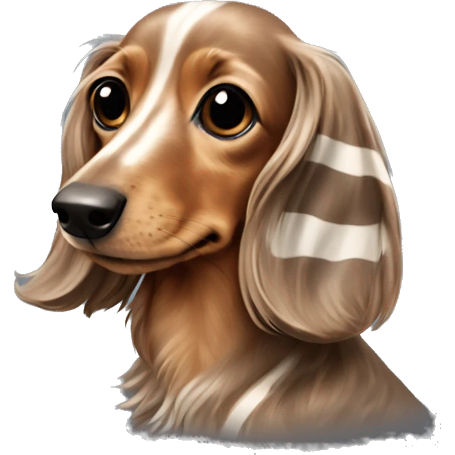 brown creme dapple long haired dachshund with striped pullover emoji
