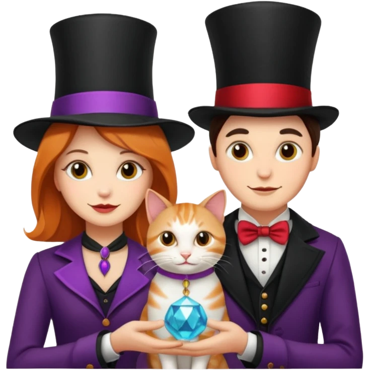 magician couple and their pet cat emoji