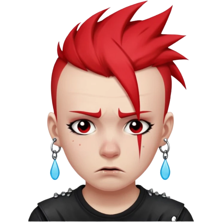 ["Punk youth with red mohawk, tears running down cheeks."] emoji