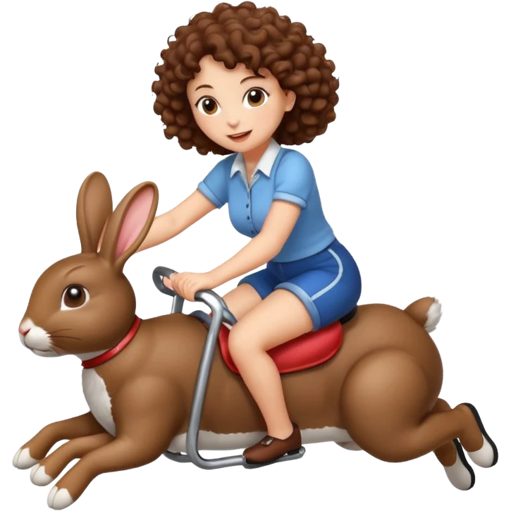 cute woman short tight curly brown hair riding bouncing rabbit emoji