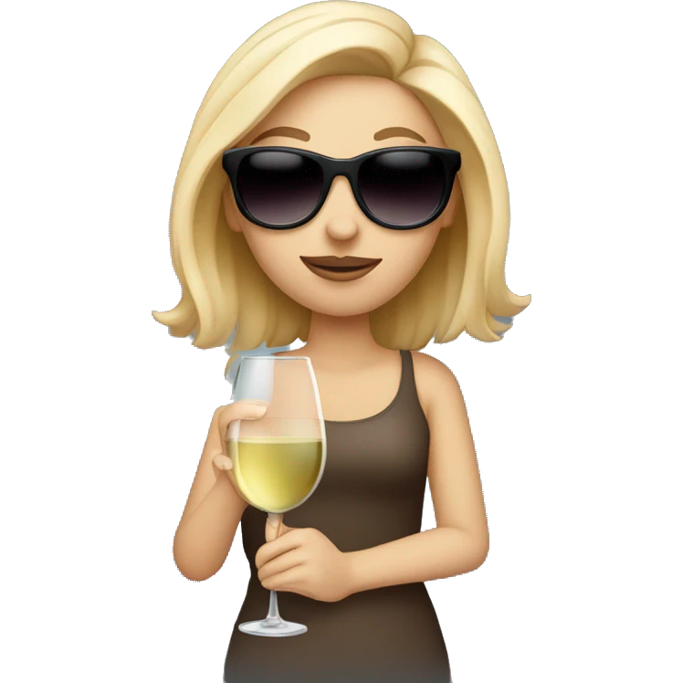 White girl wearing sunglasses holding one glass of wine  emoji