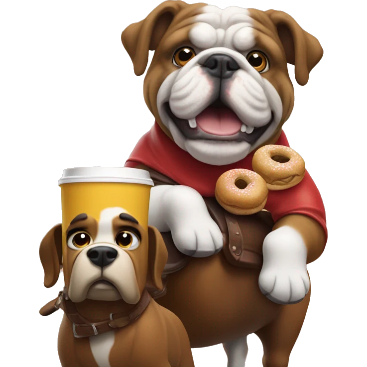 a bulldog riding a horse with bob ross and a tim hortons coffee emoji