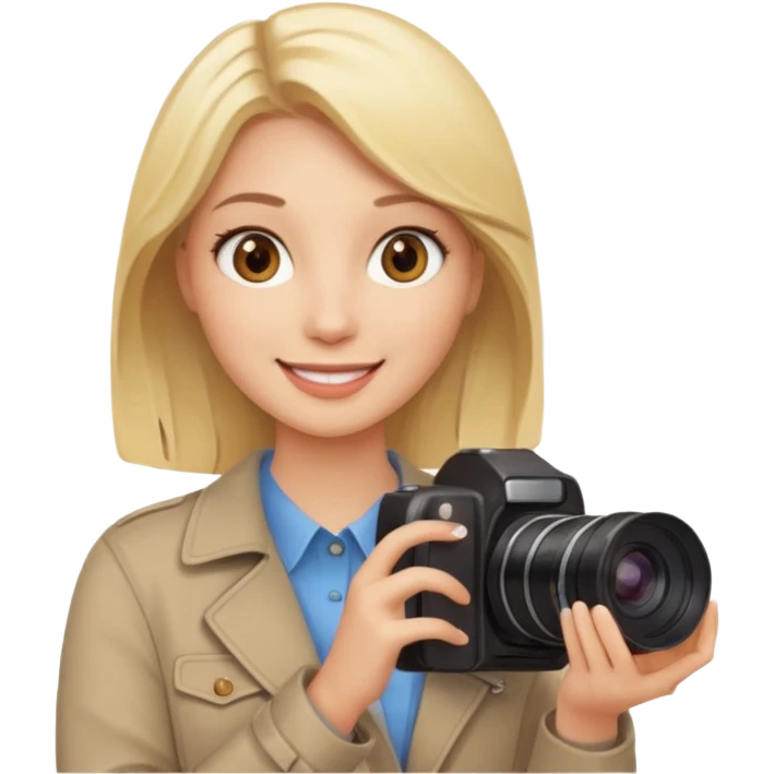  femme blonde yeux marron qui tient un appareil photo emoji