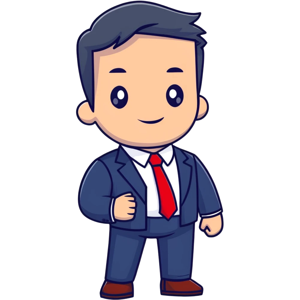 man wearing a dark blue-gray business suit with a white shirt and a red tie emoji